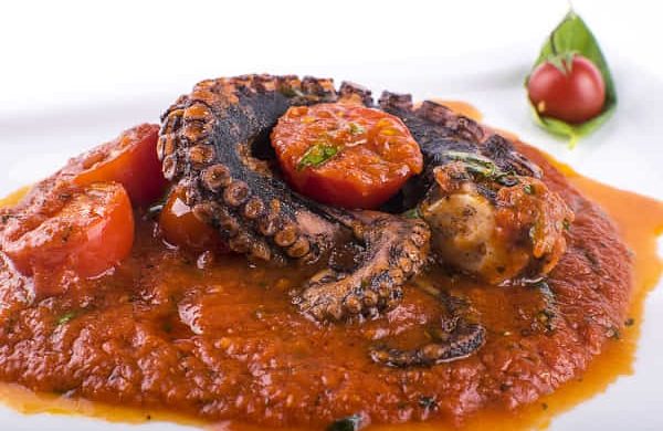 Octopus with red sauce